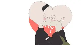 2b and s9 nier automata, cute kissing, animation 