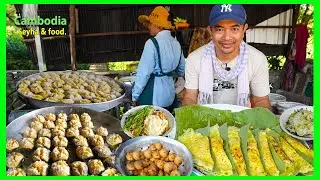 Street Food In Rural! 3 amazing episodes for breakfast at Vihear Suor! Palm Rice Steam + Other.