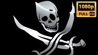 Jolly Roger Flag waving in wind video footage Full HD. Realistic Skull and swords Line Blackjack