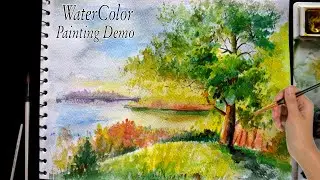 WaterColor Landscape Painting | How to Paint A Easy Landscape In WaterColor Step by Step