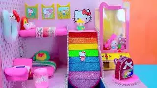 How To Make Pink Bunny House with Bunk Bed, Rainbow Stairs from Polymer Clay ❤️ DIY Miniature House