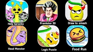 Help Spranky, Prankster 3D, Draw To Smash,Head Monster, Logic Puzzle,Food Run 