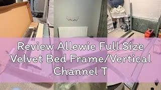 Review Allewie Full Size Velvet Bed Frame/Vertical Channel Tufted Wingback Headboard/Upholstered Pla