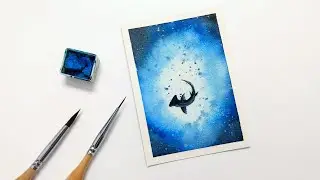 EASY watercolor shark painting tutorial top view &raquo; How to paint an ocean aquatic background