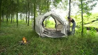 SOLO OVERNIGHT CAMPING IN THE RAIN - RELAXING IN THE TENT WITH THE SATISFYING SOUND OF NATURE - ASMR