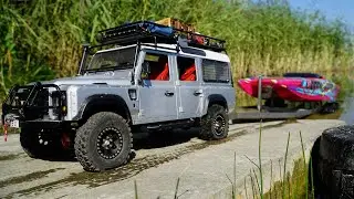 RC Boat Launch and Recovery. Land Rover Kahn Defender 110, Traxxas DCB M41, Custom Trailer, RC4WD