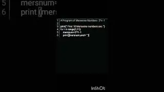 Program to print  Mersenne numbers 