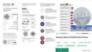 2.08CT lab grown diamond certificate&rsquo;s by Gcal USA the best from any Lab lifetime guarantee 100%