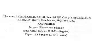 Personal Finance and Planning 2022 Question Paper