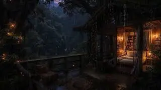 Natural Night Rain at a Forest Cabin 🌙🌧 | 8 Hours Study, Sleep & Relax Sounds (4K)