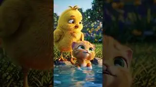 a chick saves a drowning kitten#cute #cartoon #disney
