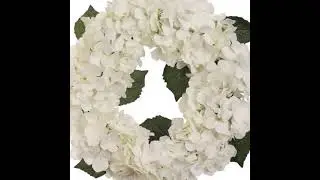 Hydrangea Wreath 12 Artificial Flowers 18&rdquo; Silk Spring Wreath for Front Door with Foliage Grapevine