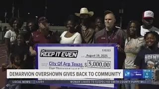 Demarvion Overshown donates $5000 to Arp for community splash pad