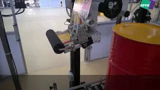Evolution Pneumatic Articulated Peeler: Label Application on Drums