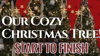 🎄*COZY* Flocked Christmas Tree Decorating + bow ribbon tree topper🎄🎶🎅🏼 (with Holiday Music!) 🎶