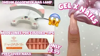 TRYING MODELONES PRE COLORED SOFT GEL NAIL TIPS & SMEOW GOOSENECK NAIL LAMP | EASY GEL X NAILS