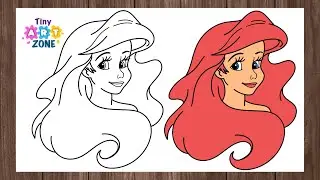 how to Draw Ariel the little Mermaid 2024 Easy for Kids | Ariel Mermaid Drawing | Tiny Art Zone