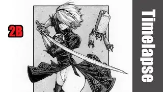 Drawing 2B ( from the game Nier Automata ) - Timelapse | Red Hawk