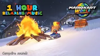 1 Hour of Relaxing Mario Kart World Music while Resting next to a Campfire (w/ Fire sounds)