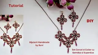 DIY Modul cercei/colier din margele gemduo si superduo, cristale si perle/ beaded necklace tutorial