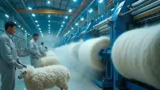 Sheep wool processing inside a factory