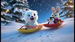&ldquo;Baby Polar Bear and Friends Sliding in the Snow&rdquo;