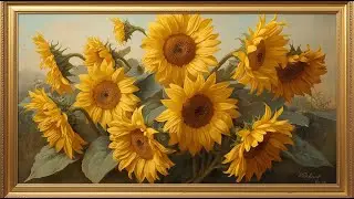 Vintage Golden Sunflowers Oil Painting | Elegant Gold Frame | Timeless Floral Art |TV Screensaver 4K