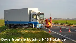 Dode (59) frontale botsing vrachtwagen en auto N46 Huizinge