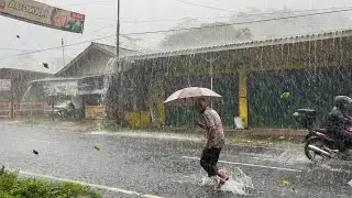 Extreme Heavy Rain in a Rural Village | Walking in the Rain ASMR