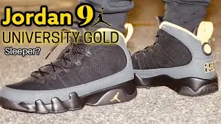 Jordan 9 University Gold on feet