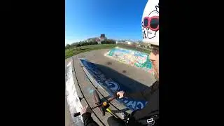mountain biking in a half pipe