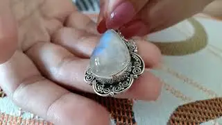 Sterling silver, Rainbow moonstone, Bali filigree, Gemstone pendant