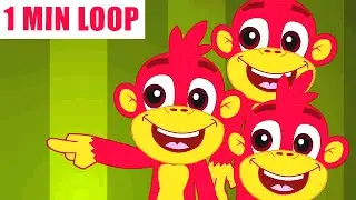 [1 MIN LOOP] Five Little Monkeys Remix 🐒 Fun 3D Animation Nursery Rhymes & Animal Songs @ToonyMonka