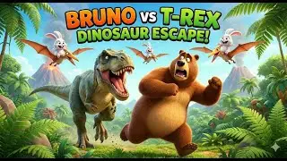 Bruno vs T-Rex Dinosaur Escape! | Grizzy & the lemmings | Funny Cartoon for Kids 🦖🚀