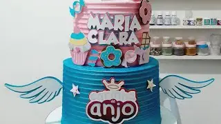 Bolo  2 andares / Carinha de anjo ,  cobertura ganache de chantilly ,massa branca e chocolate.