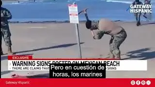 Warning signs installed on Mexican beach declaring area restricted by U.S