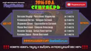 09 СЕНТЯБРЬ 2016 Список игр за месяц. ПингВинКлуб. настольный теннис Екатеринбург