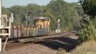 Empty well car train takes the crossover under the drone! A fast priority train and 3 night trains!