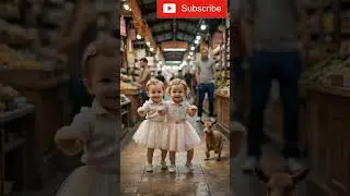 Twins Baby Dance in Market 🛍️ with Adorable Animals 🐐🐓 | Cutest Fun Moments ❤️