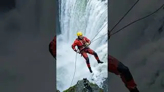 🌊 Dog Slips Over Waterfall Edge! 😱 Heart-Stopping Rope Rescue #shorts #viral #emotional #animal