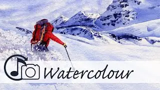 I Pause a Ski Video, Paint it, then the Skier Skis Away -  Watercolour Time-lapse Snowy Mountains