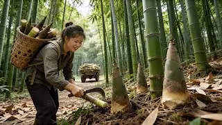 Timelapse - Harvesting Bamboo Shoots | Horse Cart to Market Sell (Real Farm Life)