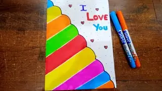 How to draw I Love You greeting card / Love card drawing/valentines day greeting Card Drawing 