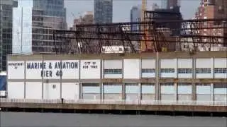 New York Harbor tour, part 6: Pier 40, boats on the Hudson, Chelsea Piers, Empire State Building