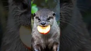 Otter Eating Apple Slice 🍏 #animalshorts #funnyshorts #otter