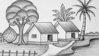 How to draw a beautiful village scenery // easy drawing // circle drawing @FarjanaDrawingAcademy 