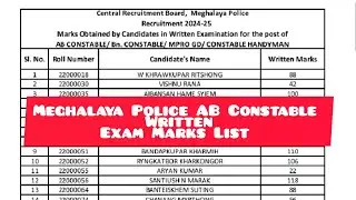 Meghalaya Police AB Constable Written Exam Result Marks List 