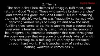 Critical Review of Good Timber Poem For Class Xi Sindh Textbook Board - Jamshoro