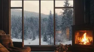 Cozy Winter Cabin Fireplace 🔥 Snowfall & Natural Fire Sounds for Sleep (No Music)