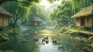 Relaxing Ducks Swimming Village Nature”